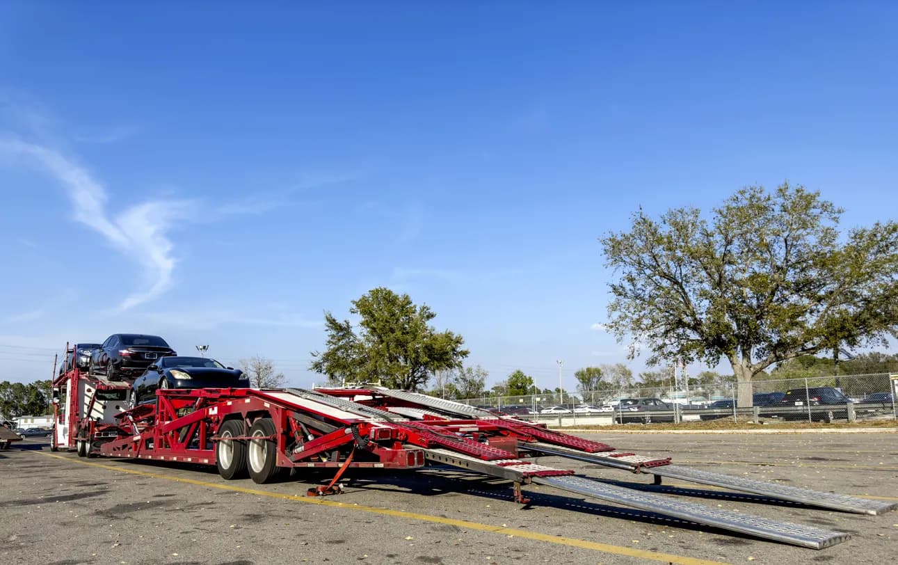 Car transporter truck transporting vehicles in Nebraska