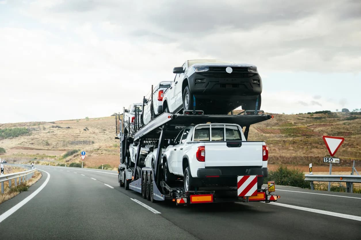 Car transporter truck transporting vehicles in New Hampshire