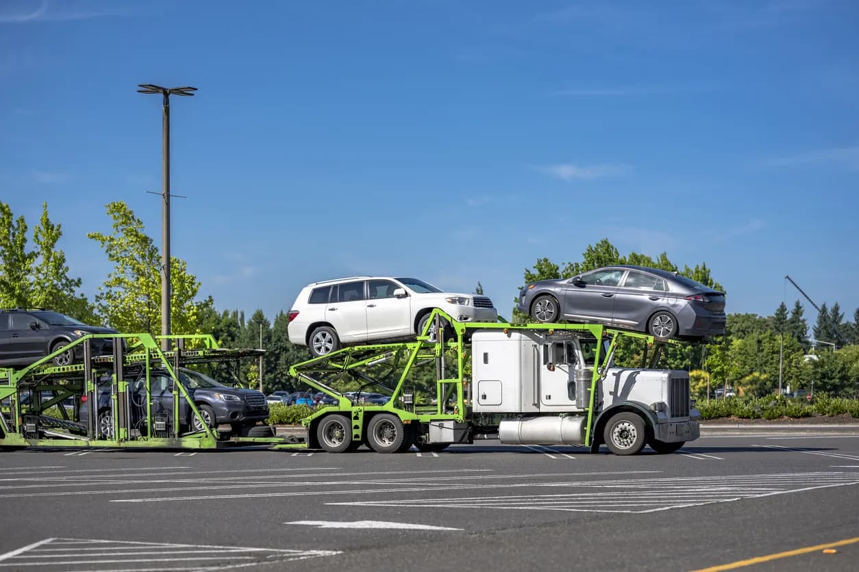 Car transporter truck transporting vehicles in North Carolina