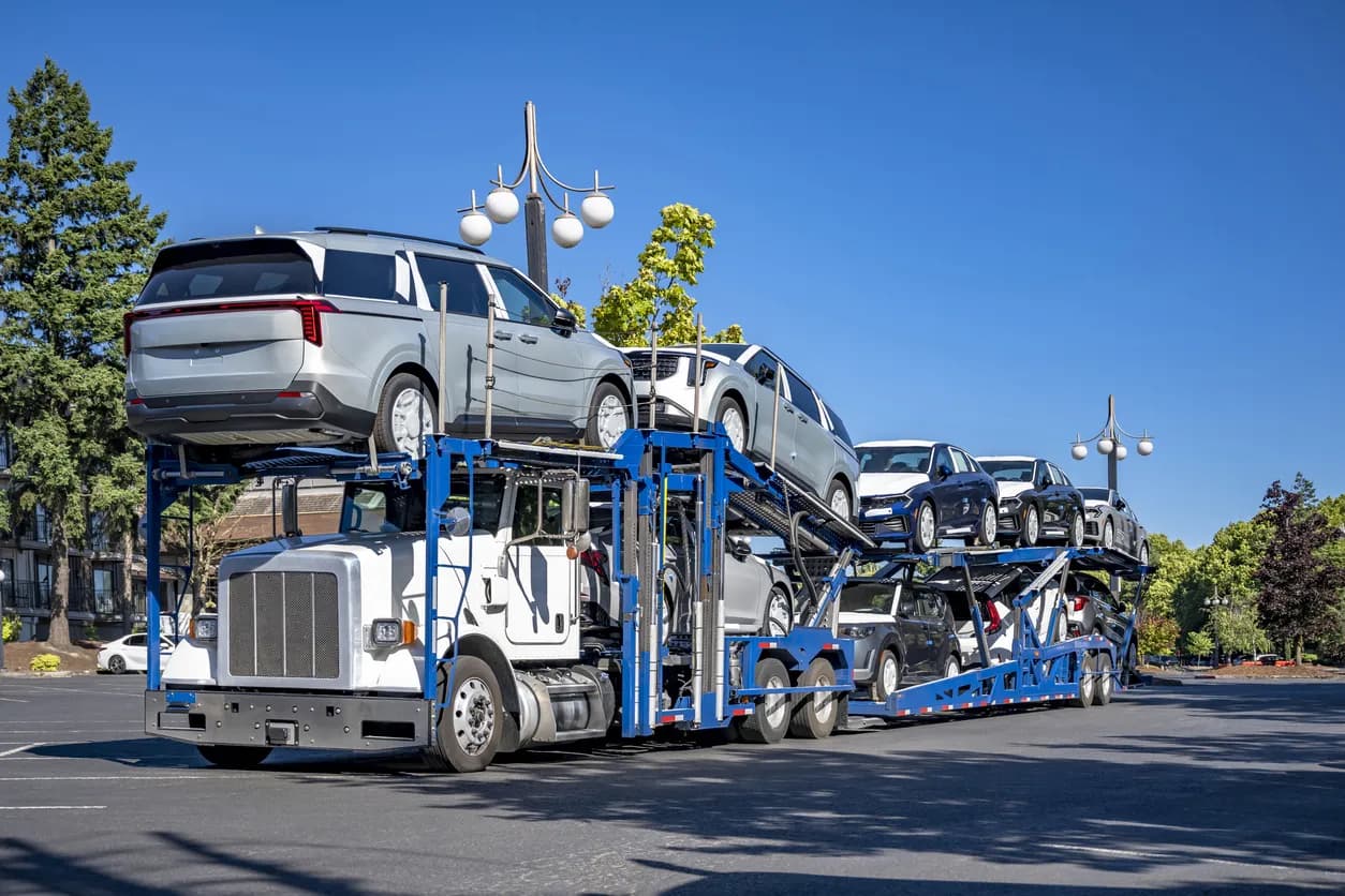 Car transporter truck transporting vehicles in Oklahoma