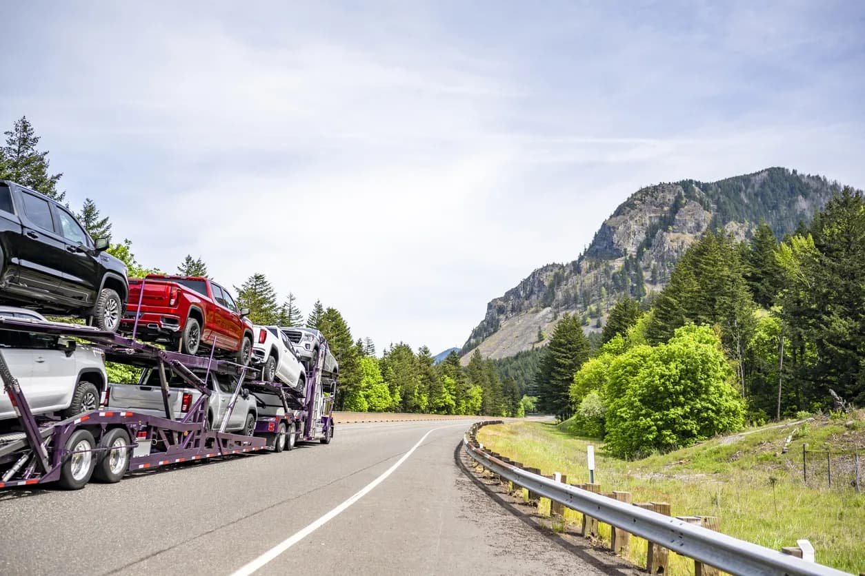 Car transporter truck transporting vehicles in South Carolina
