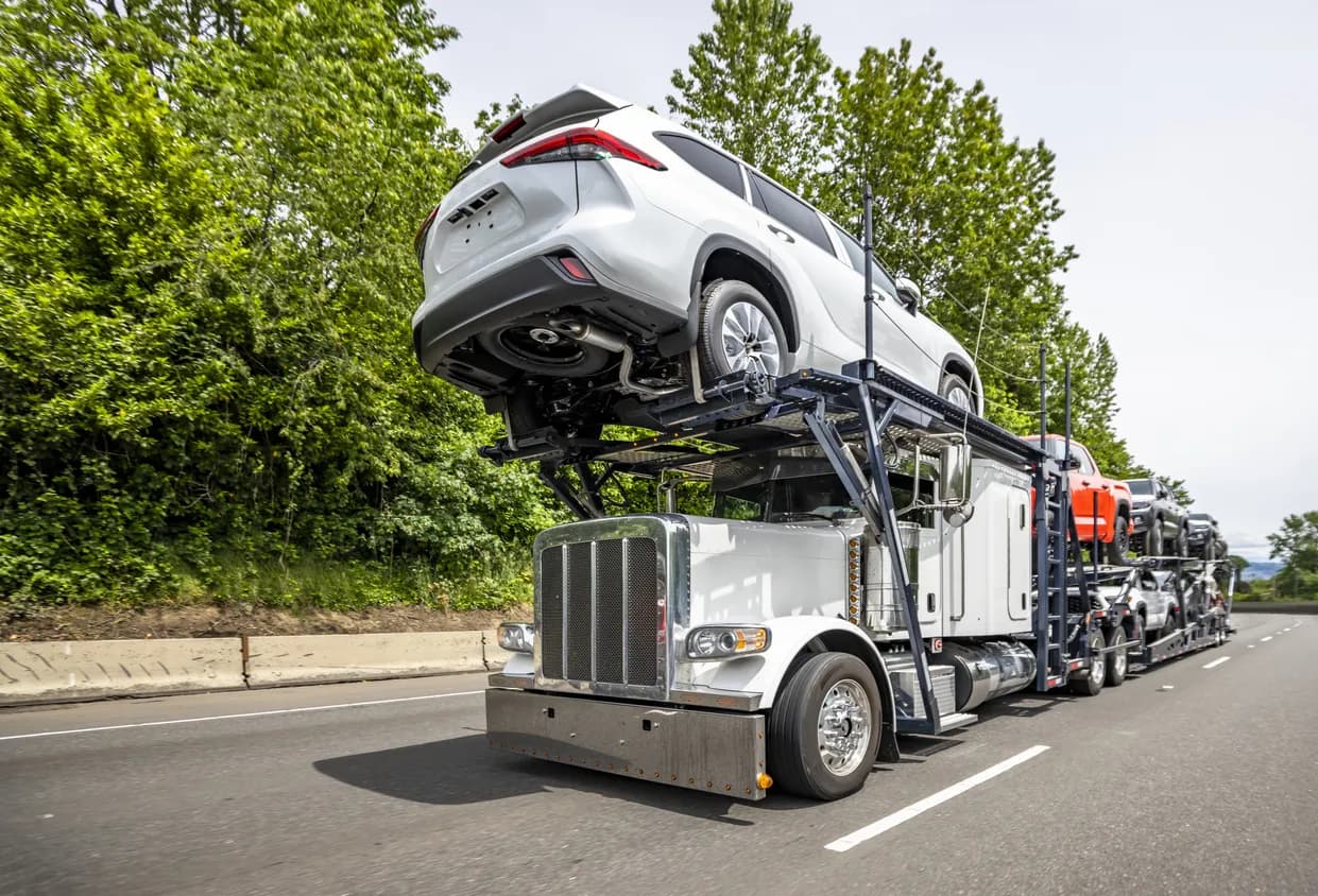 Car transporter truck transporting vehicles in Virginia