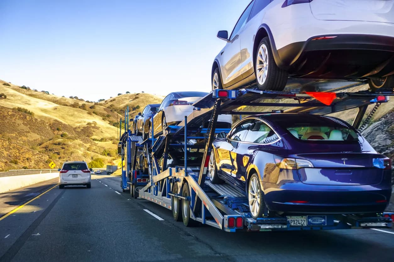 Car transporter truck transporting vehicles in Wisconsin