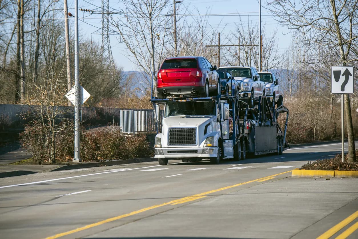 Car transporter truck transporting vehicles in Minnesota